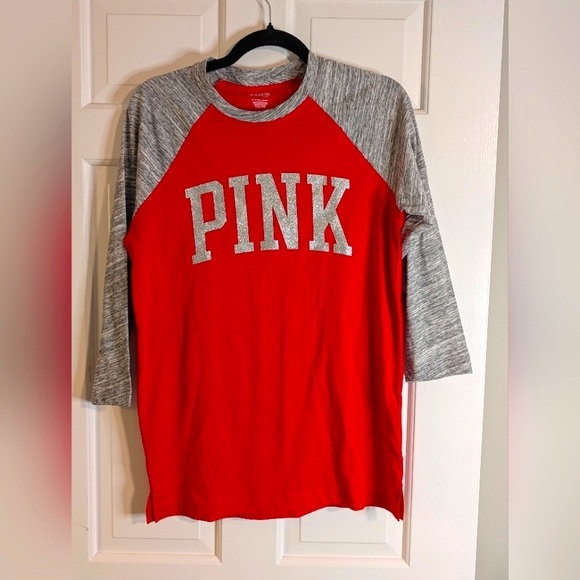 Victoria's Secret | Tops | Victorias Secret Pink Glitter Logo Raglan ...